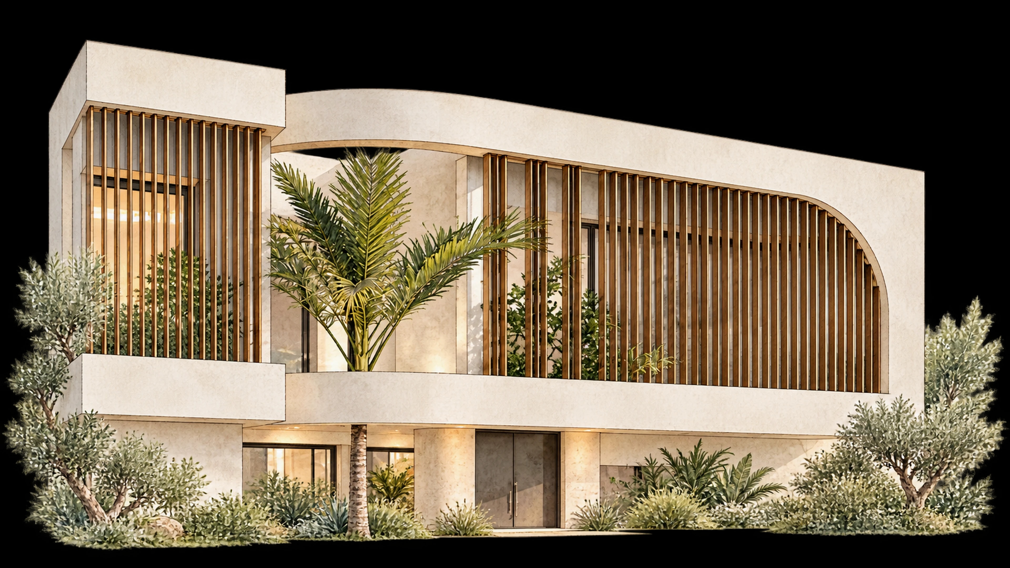 Villa contemporaine Archivor aux façades minérales et brise-soleil en bronze
